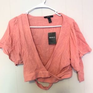 Coral Forever 21 Front Tie Top